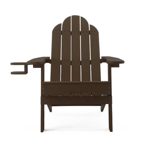 LUE BONA Miranda Coffee Brown Foldable Recycled Plastic Outdoor Patio Adirondack Chair with Cup Holder for Firepit/Pool (1-Pack)