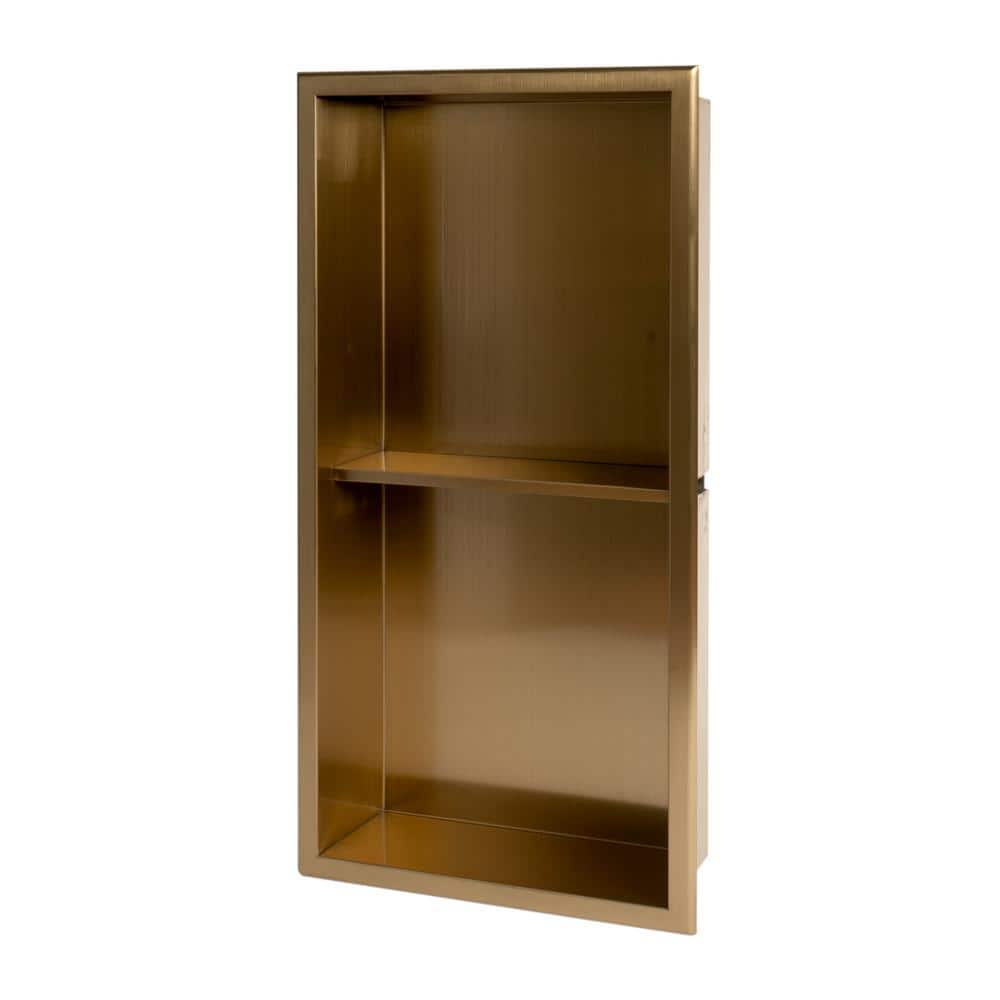 Brushed Gold Stainless Steel Double Shelf Shower Niche
