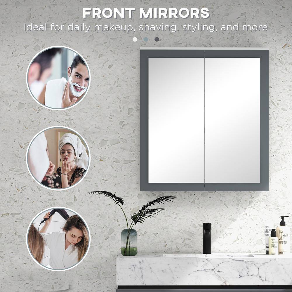 White and Gray MDF Wall Mounted Bathroom Medicine Cabinet with Mirror