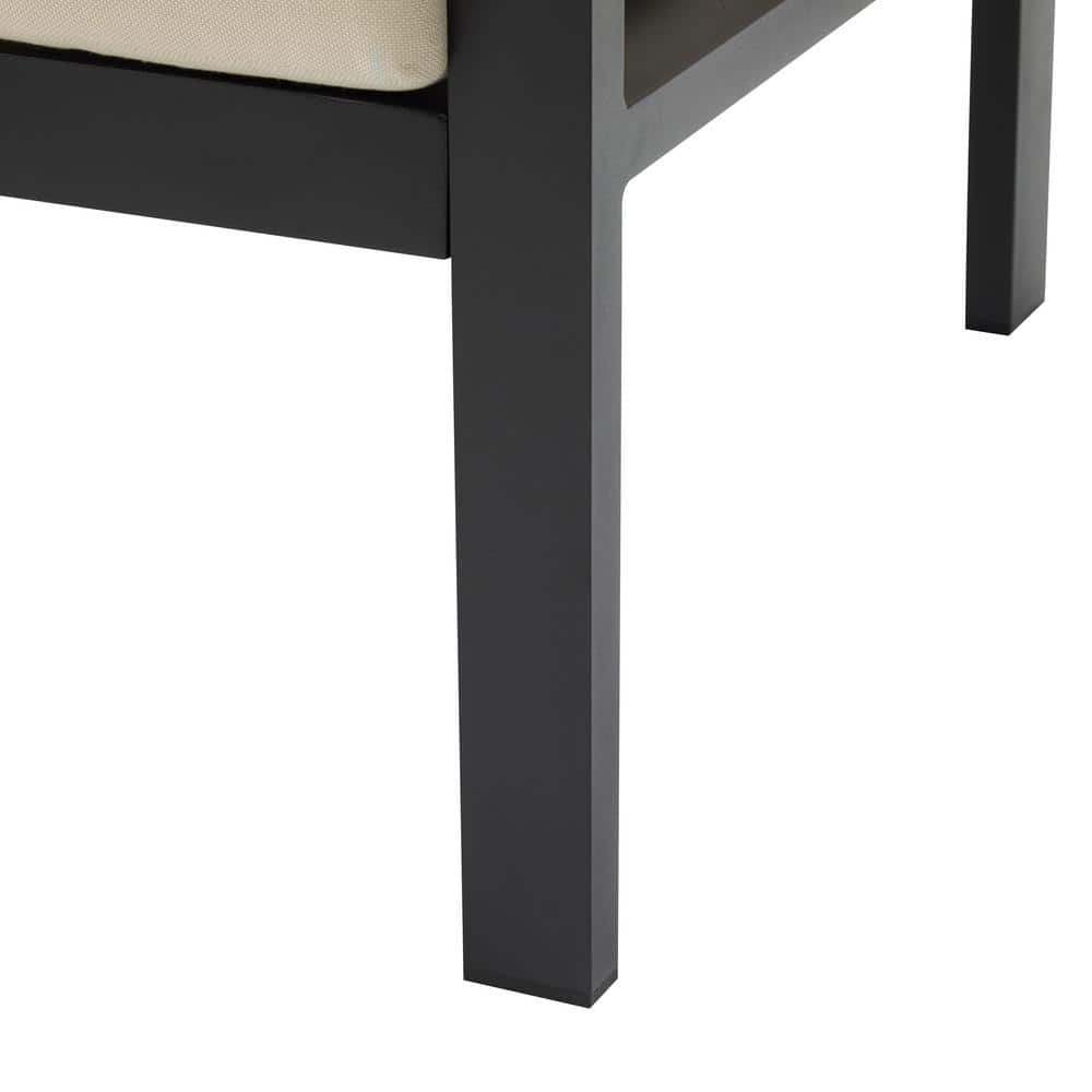 Beige and Black Aluminum Outdoor Lounge Chair with Cushions