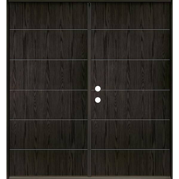 Krosswood Doors TETON Modern 72 in. x 80 in. Right-Active/Inswing Solid Panel Baby Grand Stain Double Fiberglass Prehung Front Door