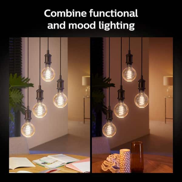 Philips Hue White Ambiance 40 Watt Equivalent G25 Dimmable Connected LED Vintage Edison Smart Light Bulb 200K 6500K 2 Pack 563593 The Home Depot