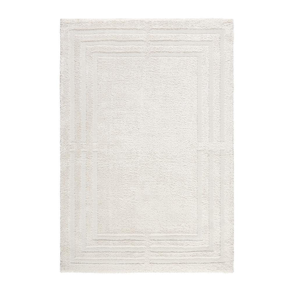 Beige Geometric Washable Shag Area Rug 5'2" x 7'2"
