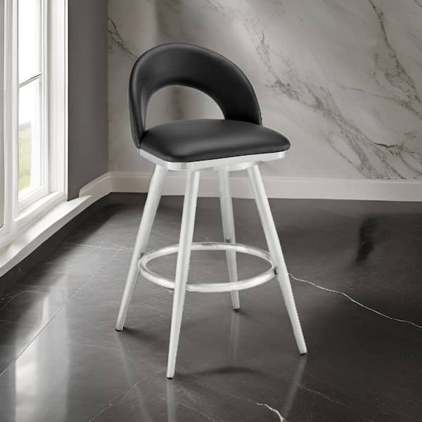 Benjara 30 in. Black and Chrome Low Back Metal Frame Bar Stool with Faux Leather Seat