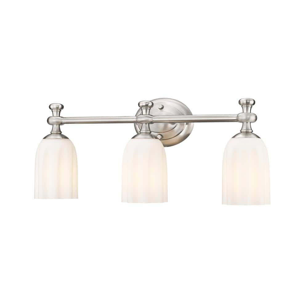 Orion 22 in. 3-Light Brushed Nickel Vanity-Light with Opal Etched Glass Sha