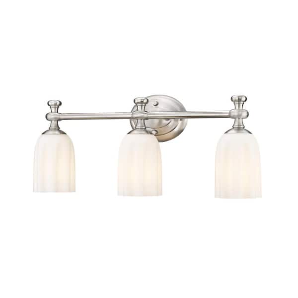 Unbranded Orion 22 in. 3-Light Brushed Nickel Vanity-Light with Opal Etched Glass Shade