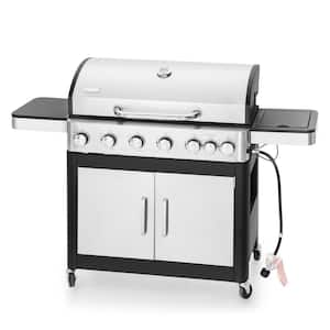 6-Burner Propane Gas Grill in Stainless Steel with Side Burner Hose and Regulator