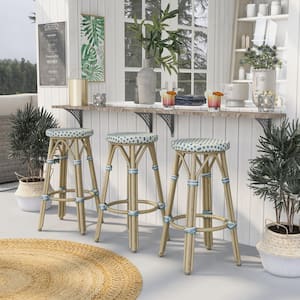 Shua 26 in. Beige and Blue Aluminum Outdoor Bar Stool (Set of 2)