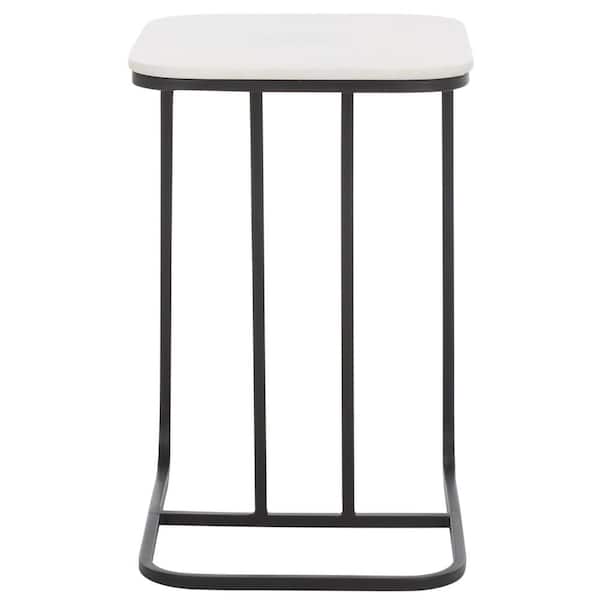 SAFAVIEH Yenna 19 in. Ivory/Black Rectangle Metal End Table