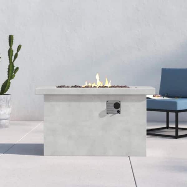 Unbranded 24 in. High Concrete Outdoor Rectangle Propane/Natural Gas Fire Pit, Table 50000 BTU Output Stainless Steel Burning Area