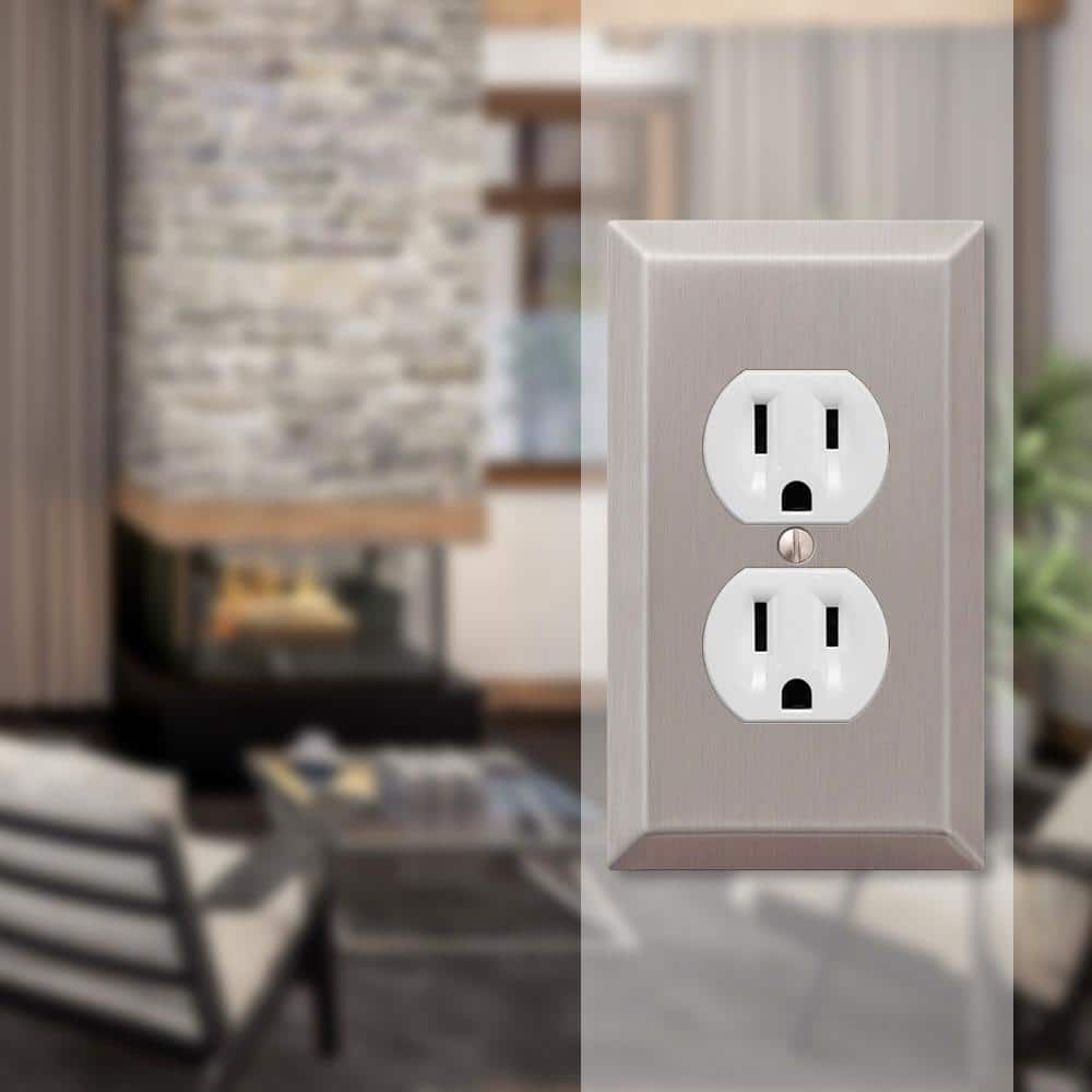 Brushed Nickel 1-Gang Duplex Outlet Steel Wall Plate