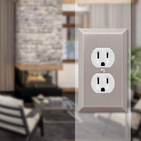 Metallic 1 Gang Duplex Outlet Steel Wall Plate - Brushed Nickel