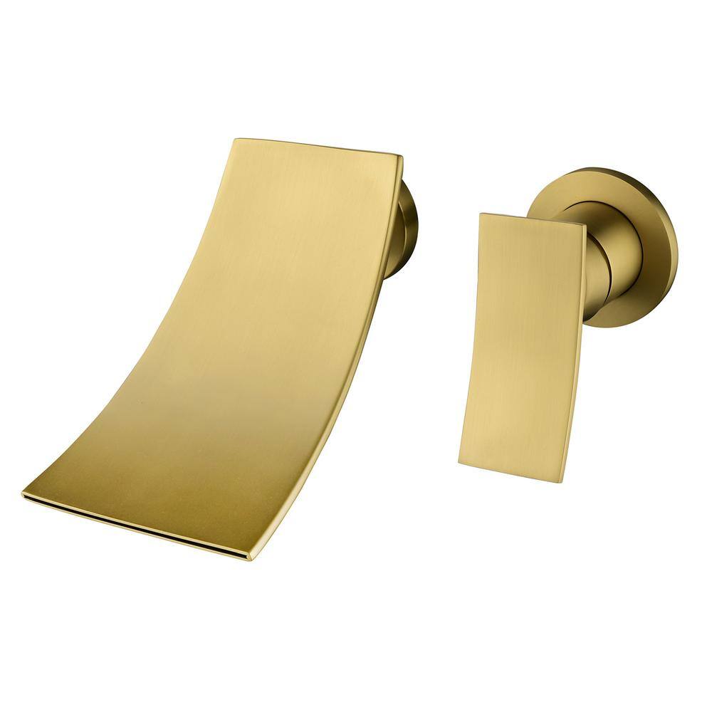Single Handle Wall Mount Spout Waterfall Bathroom Faucet in Brushed Gold