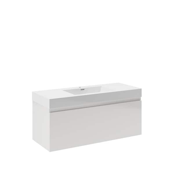 Fresca Mezzo 48 in. Modern Wall Hung Bath Vanity in White with Vanity Top in White with White Basin
