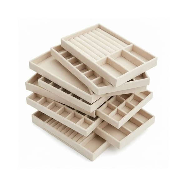 Jewelry Trays 8-Pack Beige Velvet Stackable Organizer Trays Drawer