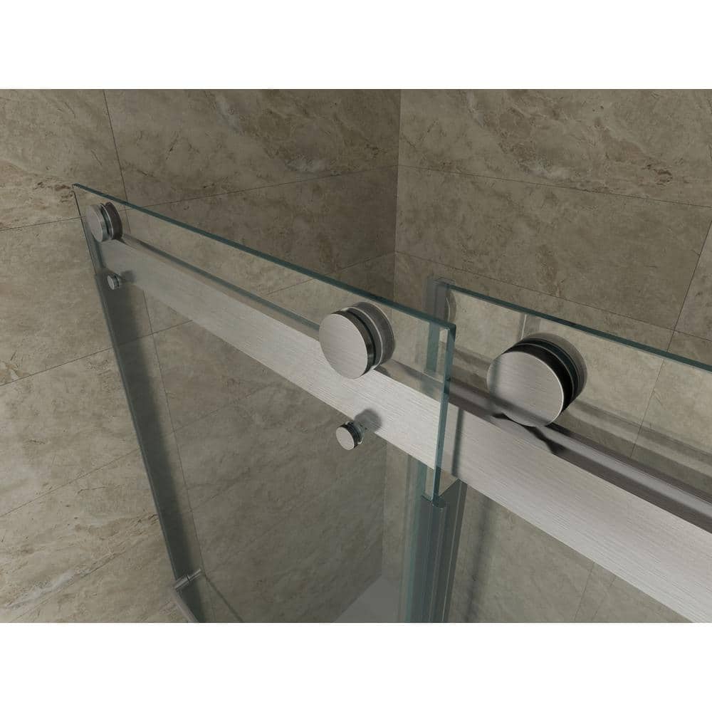 60'' Frameless Clear Glass Sliding Shower Door with Brushed Nickel Frame