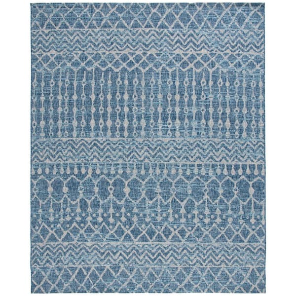 SAFAVIEH Courtyard Navy/Gray 5 ft. x 8 ft. Striped Trellis Indoor/Outdoor Area Rug