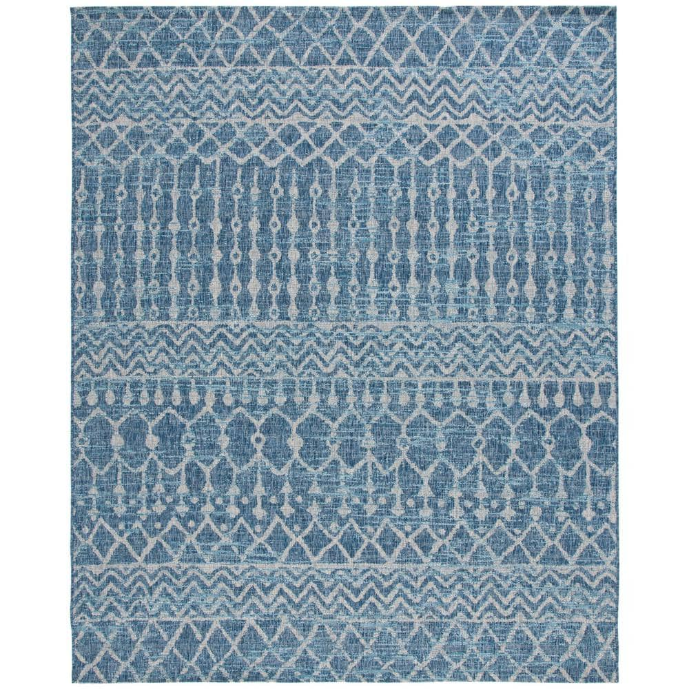 Safavieh Courtyard Navygray 8 Ft X 10 Ft Striped Trellis Indooroutdoor Area Rug Cy8011 36821