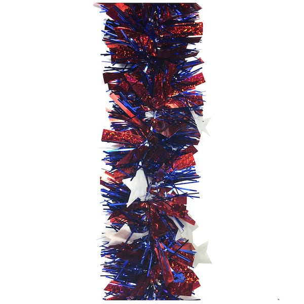 Brite Star 9 ft. Red/Blue/Jumbo White Star Die Cut Tinsel (Set of