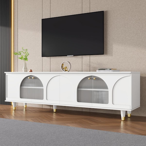 64 in. W x 15 in. D x 23.23 in. H White Sideboard Storage Cabinet TV Stand with Adjustable dividers