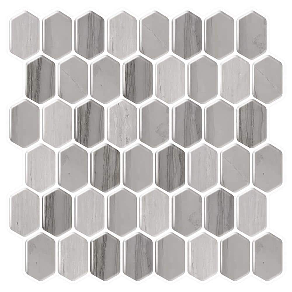 Gray and Brown Hexagonal PVC Peel and Stick Mosaic Tile
