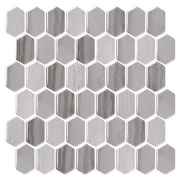 Tic Tac Tiles Honeycomb Mocha 10 in. W x 10 in. H Gray/Brown Peel and Stick Decorative Mosaic Wall Tile Backsplash (6-Tiles)