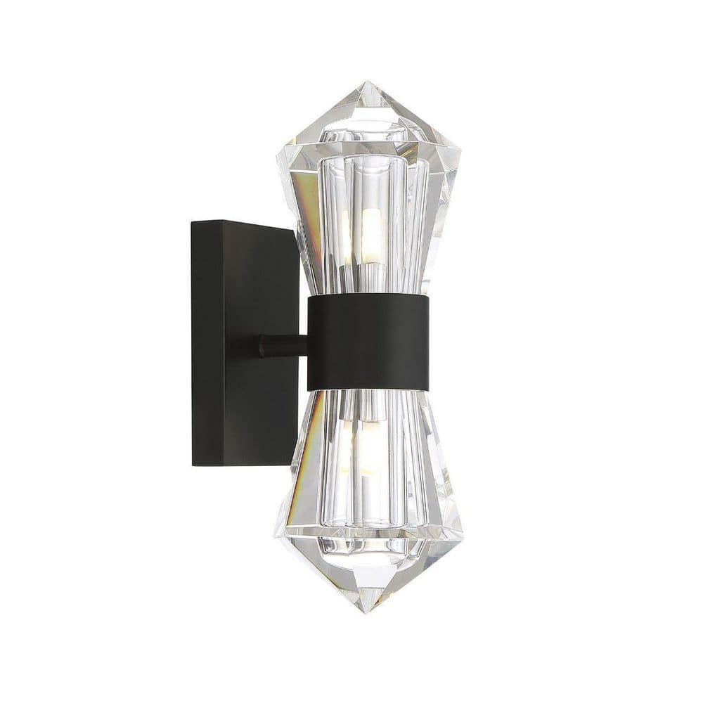Matte Black Glam 2-Light Wall Sconce with Crystal Accents