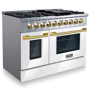 Professional 48 in. 6.7 cu. ft. 8-Burners Freestanding Double Oven Gas Range with Griddle in Glossy White