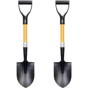 Short Handle Digging Shovel 27 in. Length Sturdy Shovel Fiberglass Handle Grip Ashman Metal Blade Garden Shovel (2-Pack)