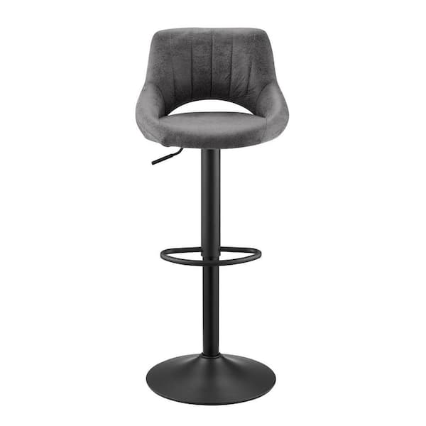 HomeRoots 32 in. Gray Low Back Metal Adjustable Height Bar Chair with Faux leather Seat Set of 2