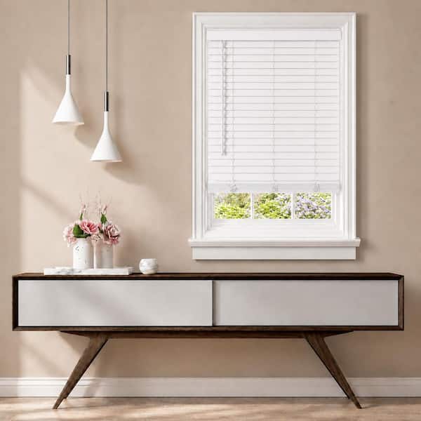 Arlo Blinds White Cordless Faux Wood Blinds with 2 in. Slats 56 in