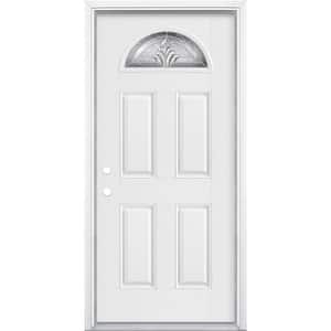 36 in. x 80 in. Right-Hand Inswing Providence Fan Lite Primed Fiberglass Prehung Front Exterior Door with Brickmold