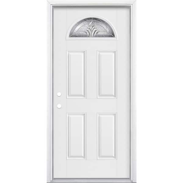 Masonite 36 in. x 80 in. Right-Hand Inswing Providence Fan Lite Primed Fiberglass Prehung Front Exterior Door with Brickmold