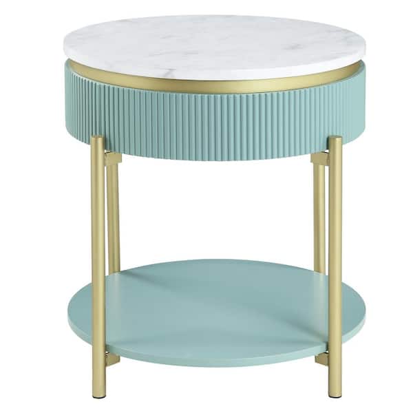Furniture of America Kivelle 23 in. Green and White Round Wood End Table with Drawer