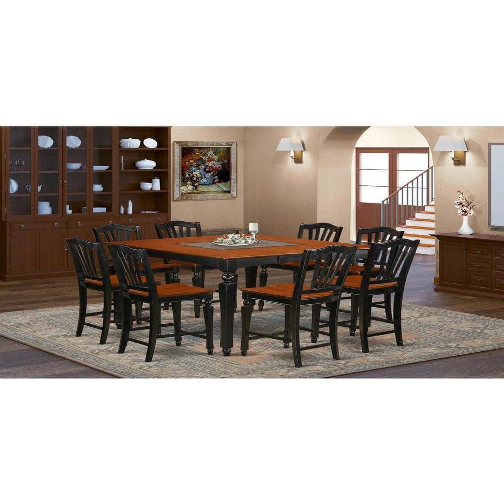 テーブル 9 East West Furniture 9-Piece Rectangle Black Finish Solid Wood Top