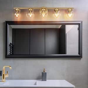 Mid-Century Powder Room Vanity Light Bar, 34.2 in. 5-Light Modern Gold Globe Wall Sconce Light for Large Bathroom