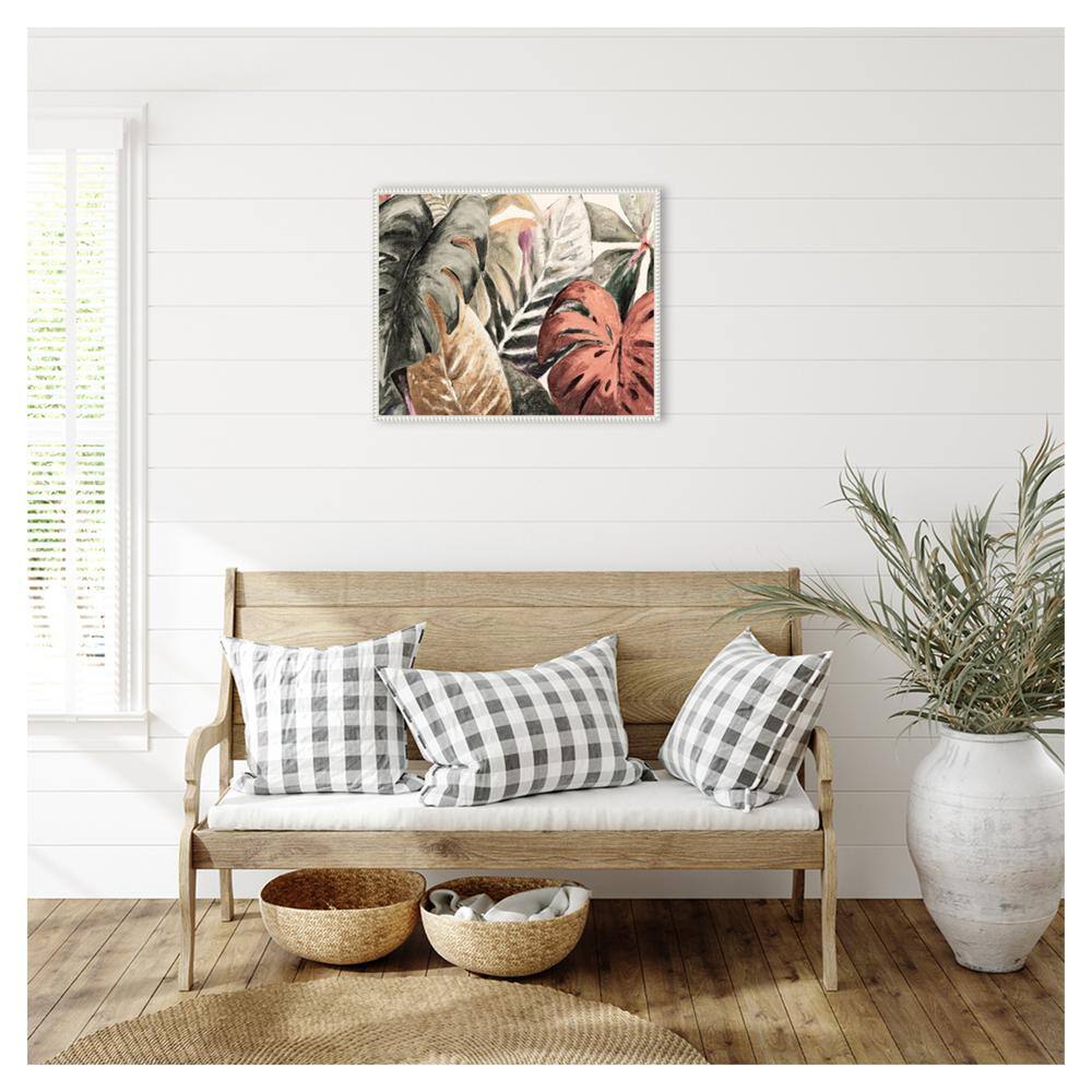 Beaded White Framed Botanical Canvas Wall Art
