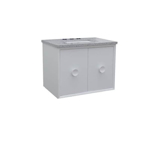 Bellaterra Home Stora 31 in. W x 22 in. D Wall Mount Bath Vanity in White with Granite Vanity Top in Gray with White Rectangle Basin