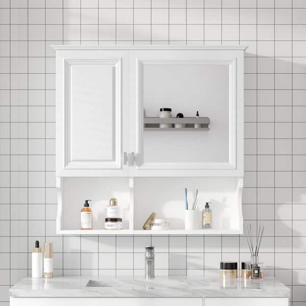 30 in. W x 28.7 in. H White Rectangular MDF Medicine Cabinet with Mirror, Adjustable Shelf, Storage Cabinet over Toilet