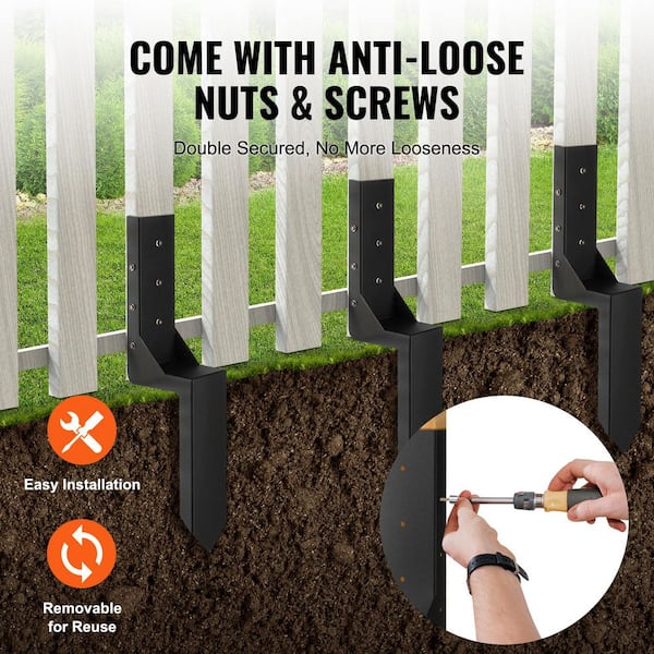 Fence Post Anchor Repair Kit, 6 Pack, 3.5 x 3.5 in. Heavy Duty Steel Support Stakes for Repairing Tilted Fence Posts