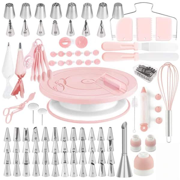 137-Piece Cake Decorating Kit with Cake Turntable for Decorating, Pastry Piping Bag, Piping Tips Baking Tools, Pink
