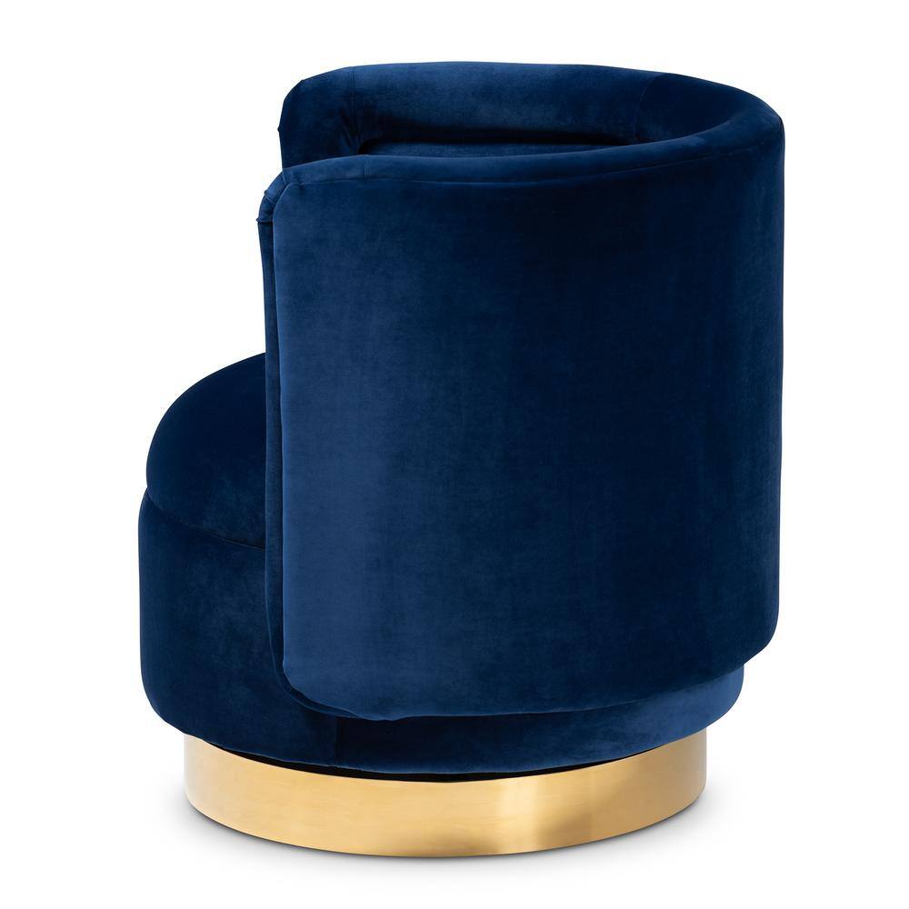 Royal Blue Velvet Barrel Swivel Accent Chair with Gold Base