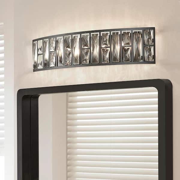 Home Decorators Collection Kristella 24 in. 5-Light Matte Black Vanity Light with Clear Crystal Shade