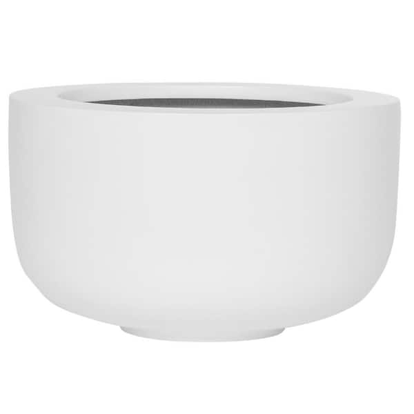 PotteryPots Sunny Medium 13 in. Dia Matte White Fiberstone Indoor Outdoor Modern Round Planter