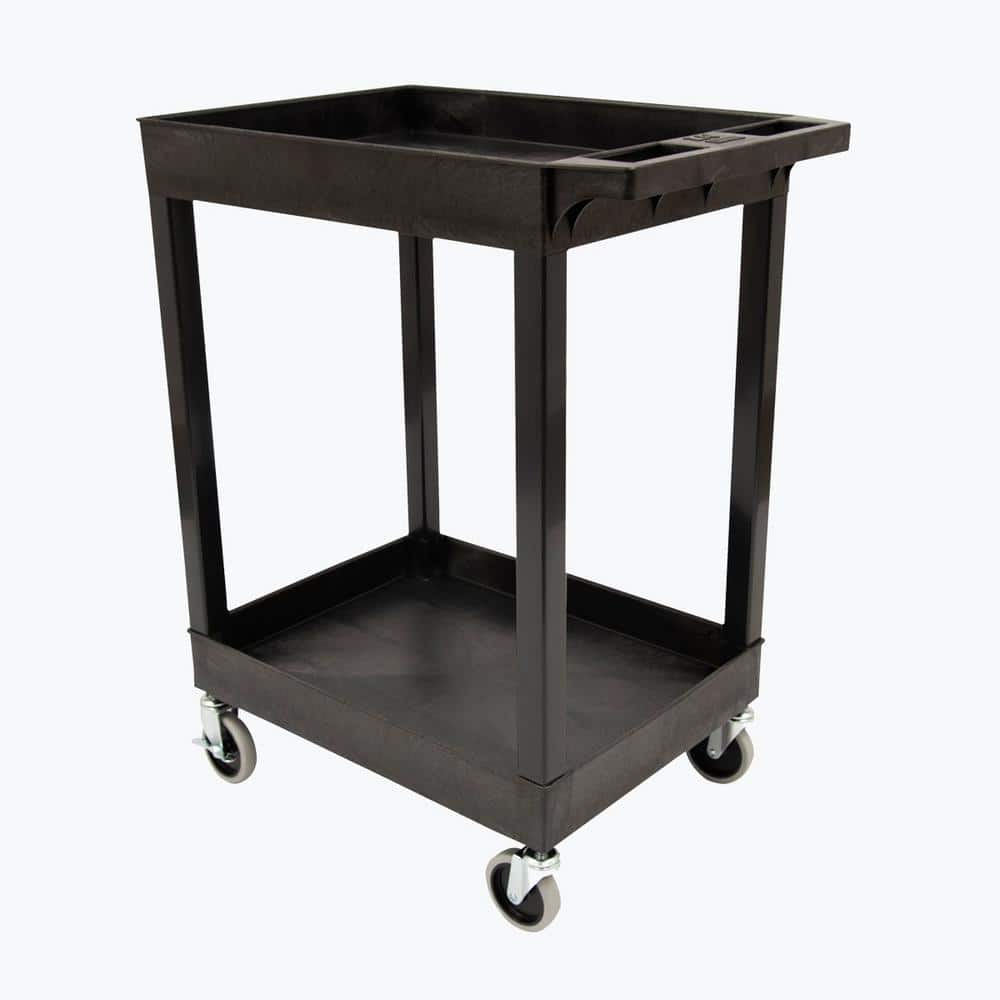 Black Heavy-Duty Two-Shelf Utility Cart with Casters