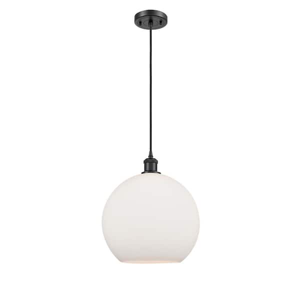 Innovations Athens 60-Watt 1 Light Matte Black Shaded Mini Pendant Light with Frosted glass Frosted Glass Shade