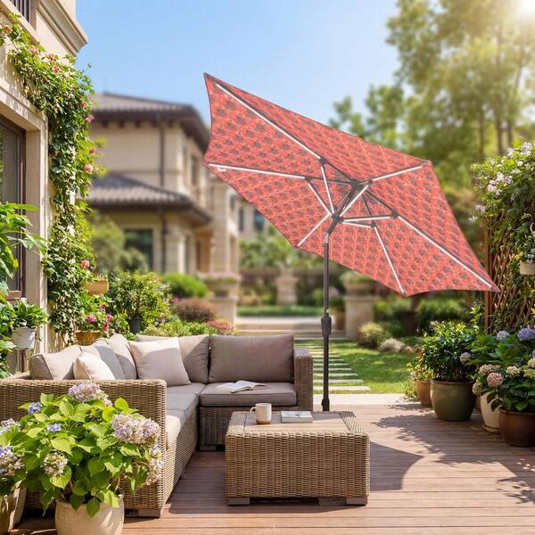 9' patio umbrella with led lights 15x9 ft Outdoor & Crank powered lighting Outsunny Solar Umbrella with LED