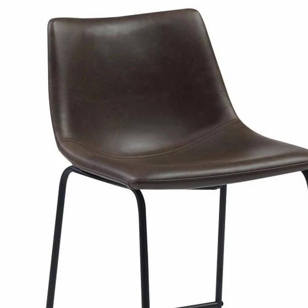 Rustic Contoured Brown Leather Counter Height Stool Set of 2