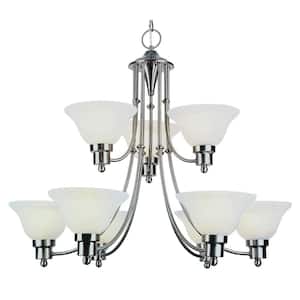 Perkins 9-Light Brushed Nickel Tiered Chandelier Light Fixture with Marbleized Glass Shades