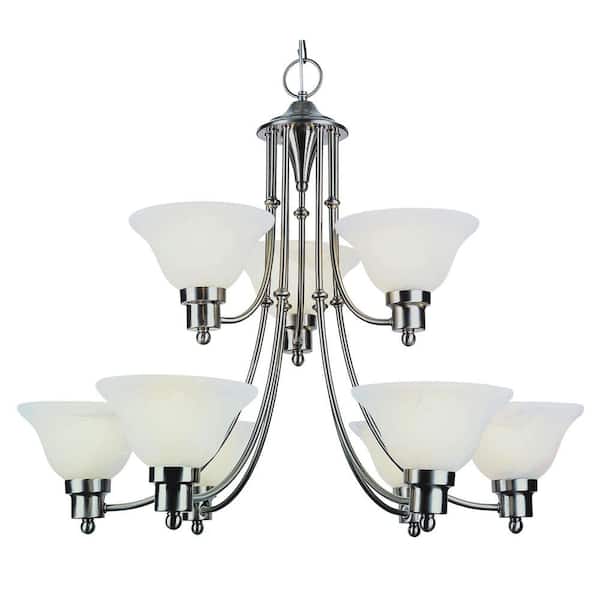 Bel Air Lighting Perkins 9-Light Brushed Nickel Tiered Chandelier Light Fixture with Marbleized Glass Shades